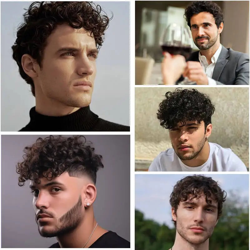 Australia Curly Toupee Men Wig Male Hair Prosthesis Indian Natural Human Hair Wigs For Men French Lace Man Wig System Hairpieces