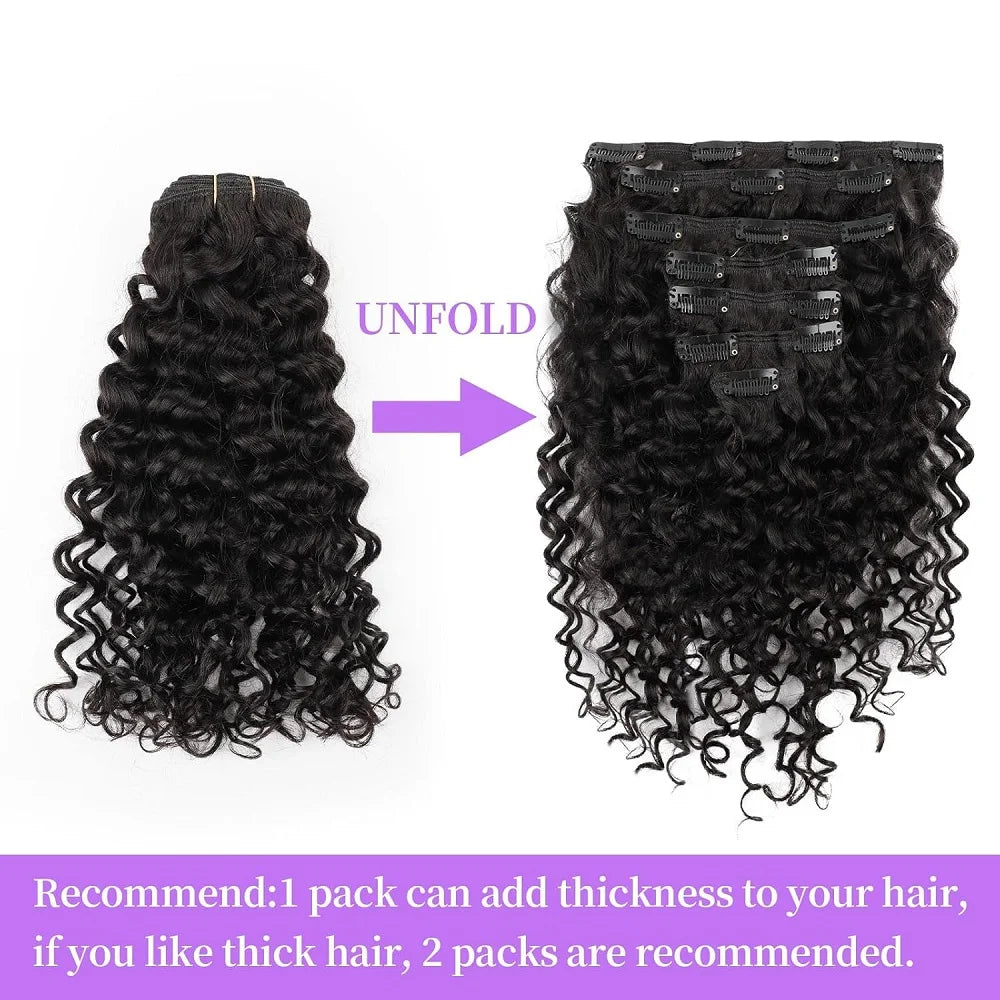 Deep Wave Clip In Hair for Women Seamless Clip in Hair Extensions Real Human Hair Clip in Hair Extensions Jet Black Hair