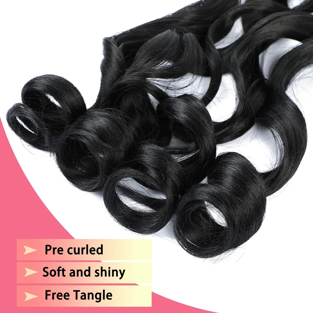 French Curl Braiding Hair 12/16 Inch Loose Wavy Braiding Hair Pre stretched 6 Pack Black Bouncy Braiding Hair French Curls Croch