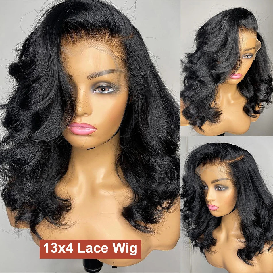 Brazilian Body Wave Short Bob Wigs 13x4 Transparent Lace Front Wig Human Hair Wigs Loose Body Wave Wig For Black Women 250%