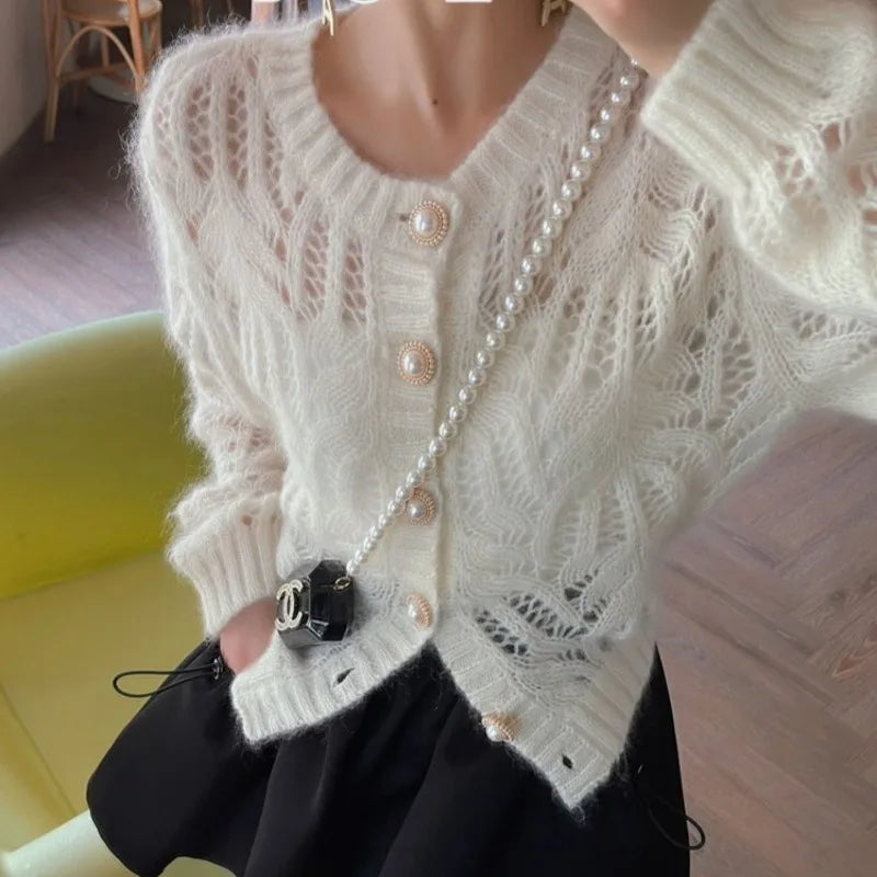Cardigans Women Knitted Casual Vintage Outerwear Sweaters Autumn Korean Fashion Hollow Out Design Harajuku Gentle Sexy Female