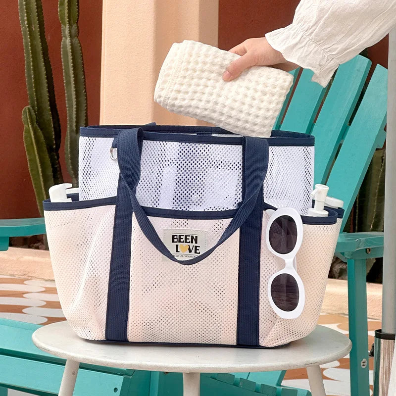 New Hawaiian Tote Beach Bag Large capacity foldable fitness swimsuit storage bag Portable breathable hand-held mesh bag