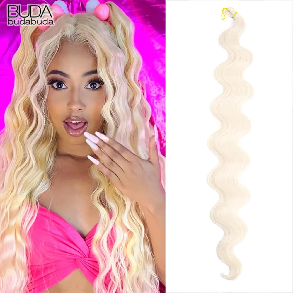 Synthetic Hair Colored Brazilian Body Wave Hair Weave Bundles 24” Heat Resistant Fiber Hair Extensions Body Wave Hair Bundles