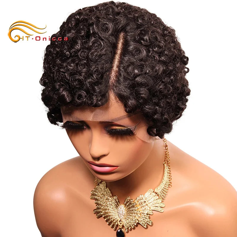 Pixie Cut Wig For Women Curly Hair Lace Front Human Hair Wigs Short Bob Wig Pre Plucked Natural Color 13X1 Lace Part Lace Wigs