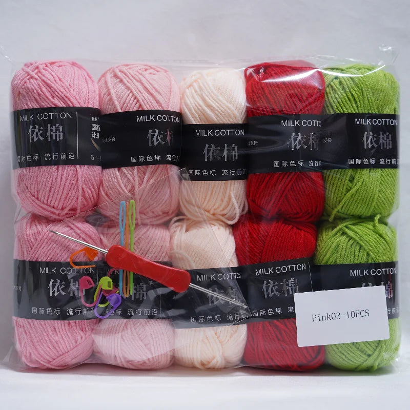10pcs Mixed Colors Yarn Milk Cotton Yarn Combination Crochet Knitting Yarn Set for Handmade DIY Crafts Sweater Scarf Knitting