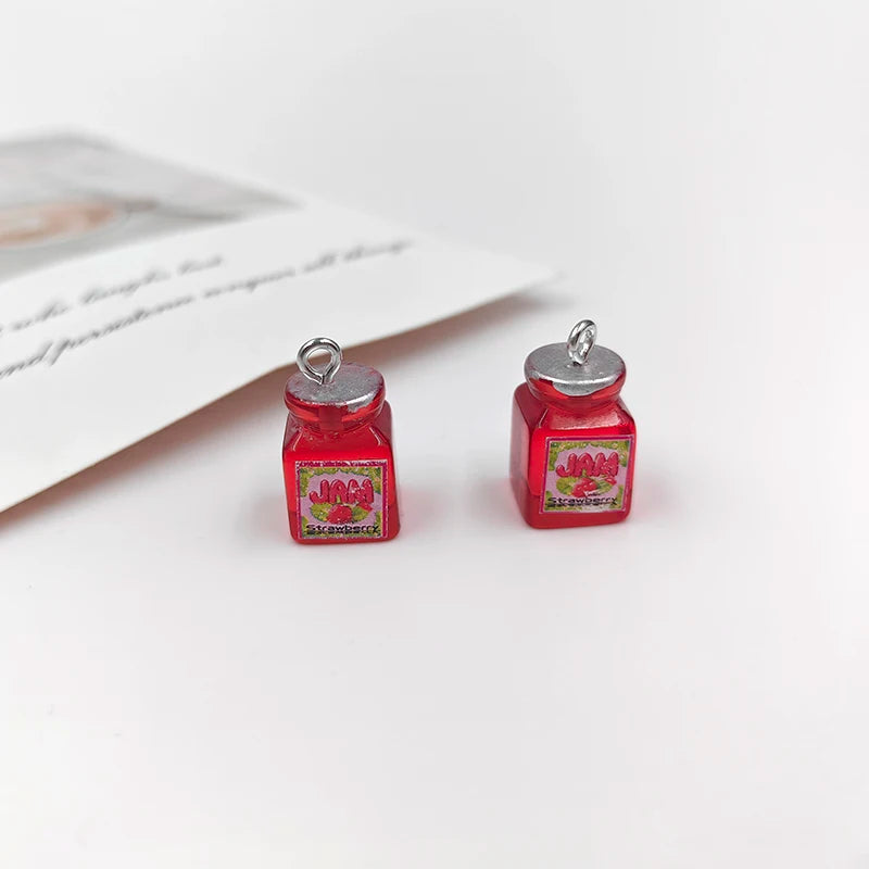 10pcs New Bee Beverage Charms for Jewelry Findings Cute Resin Strawberry Jam Pendant for Keychain Earrings C513