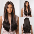 JONRENAU Long Straight Hair with Bangs Ombre Dark Black Brown to Blonde Synthetic Wigs for Women Party Daily Cosplay Use Wig