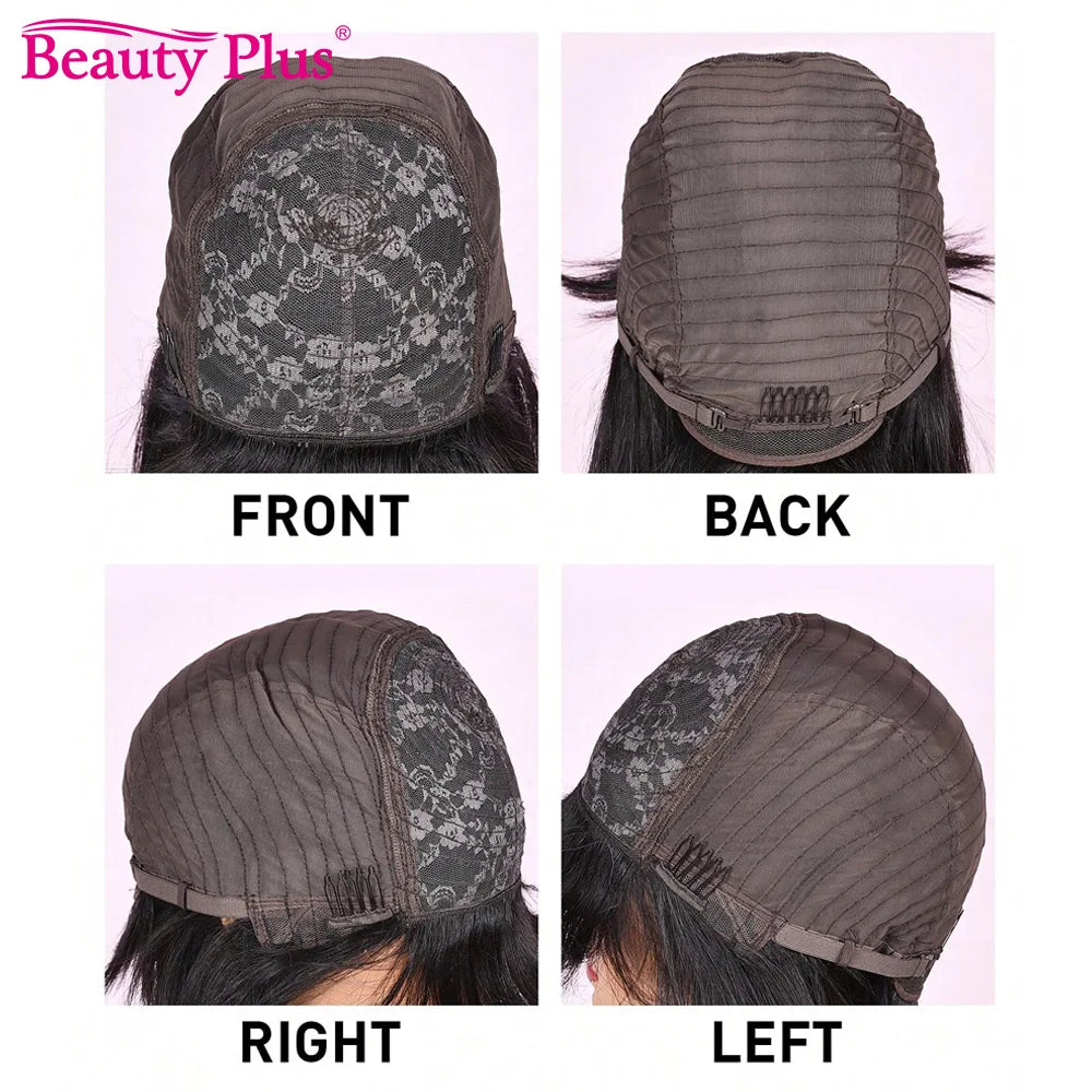 Bob Wig With Bangs Straight Human Hair Glueless Fringe Wig For Black Women Natural Black Brazilian Full Machine Made