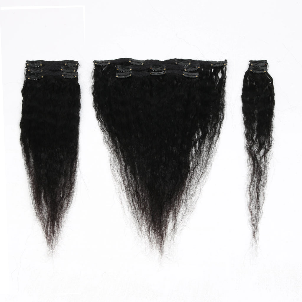 Kinky Straight Clip In Hair Extensions Real Human Hair Natural Black 100g Full Head Clip ins Seamless Kinky Straight Clip on 1B