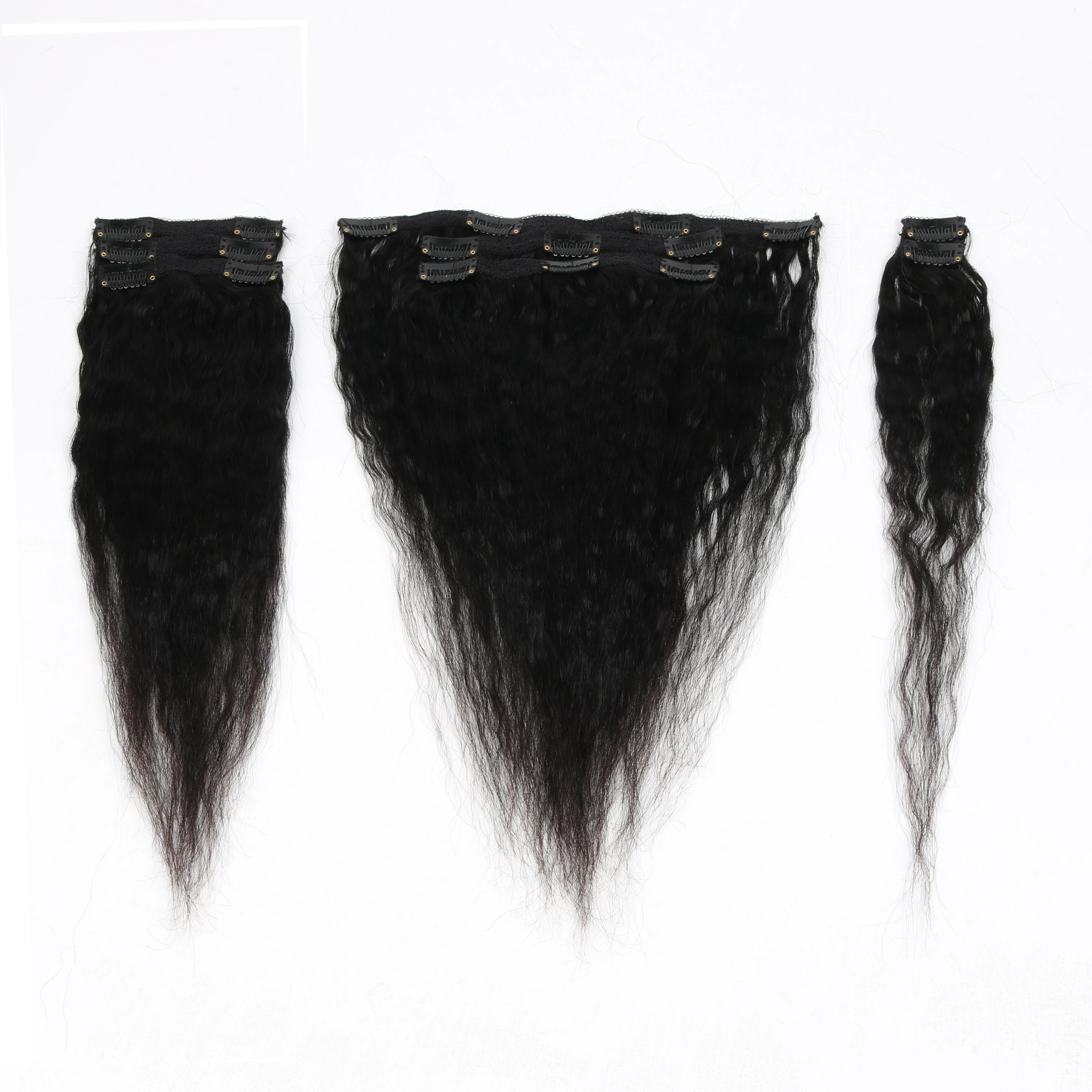 Kinky Straight Clip In Hair Extensions Real Human Hair Natural Black 100g Full Head Clip ins Seamless Kinky Straight Clip on 1B