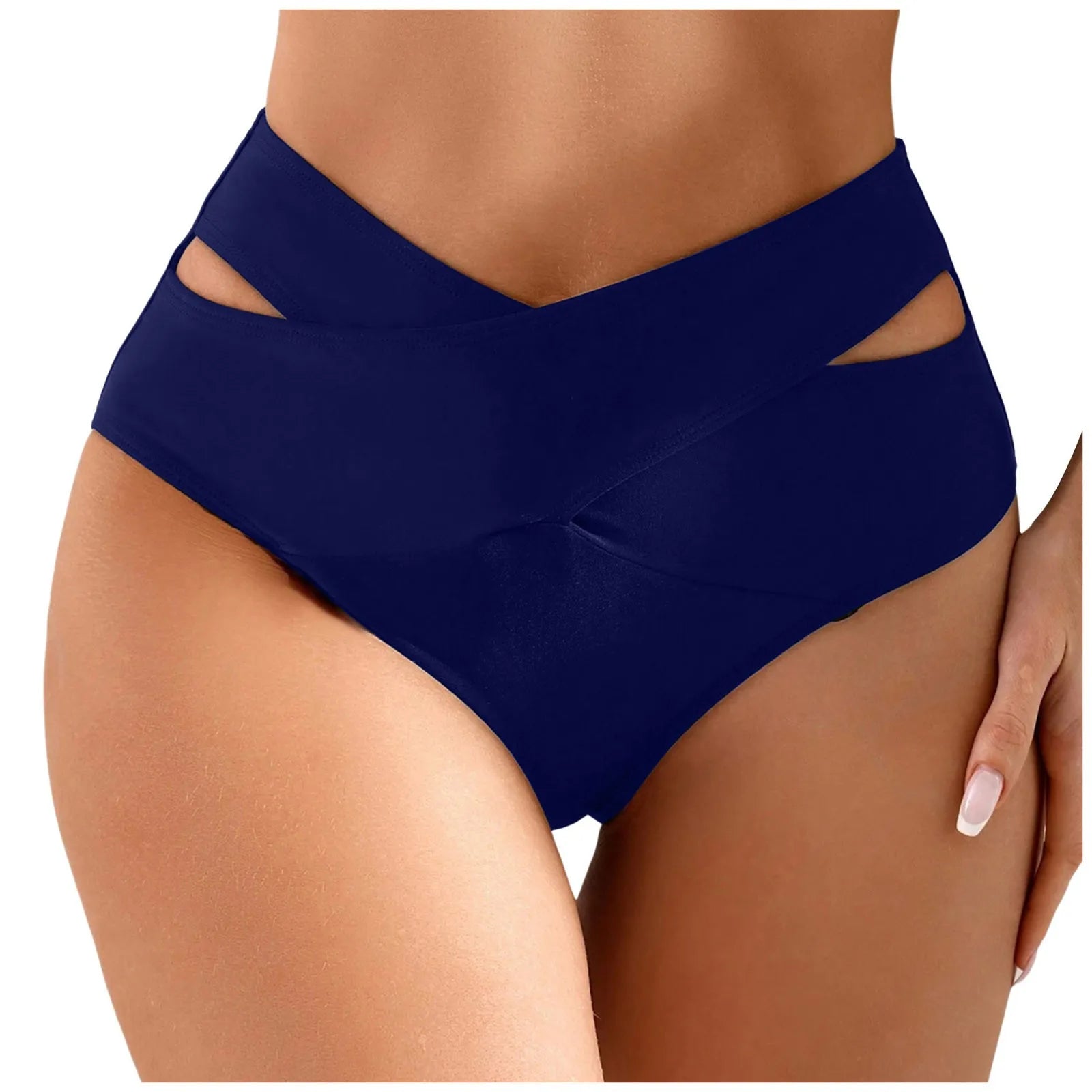 Women Solid Color Hollow Out Detail Swimwear Bottom Women'S Swimsuit Crisscross Bandage Bikini Woman 2024 Trend Push Up