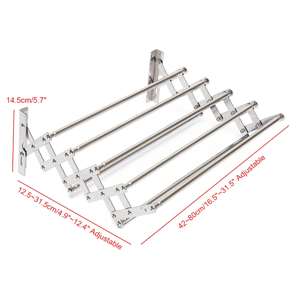 Wall Mounted Clothes Airer 42-80 cm Extendable Clothes Dryer Wall,Towel Rail Made of Stainless Steel w/ 7 Rails for Laundry Room