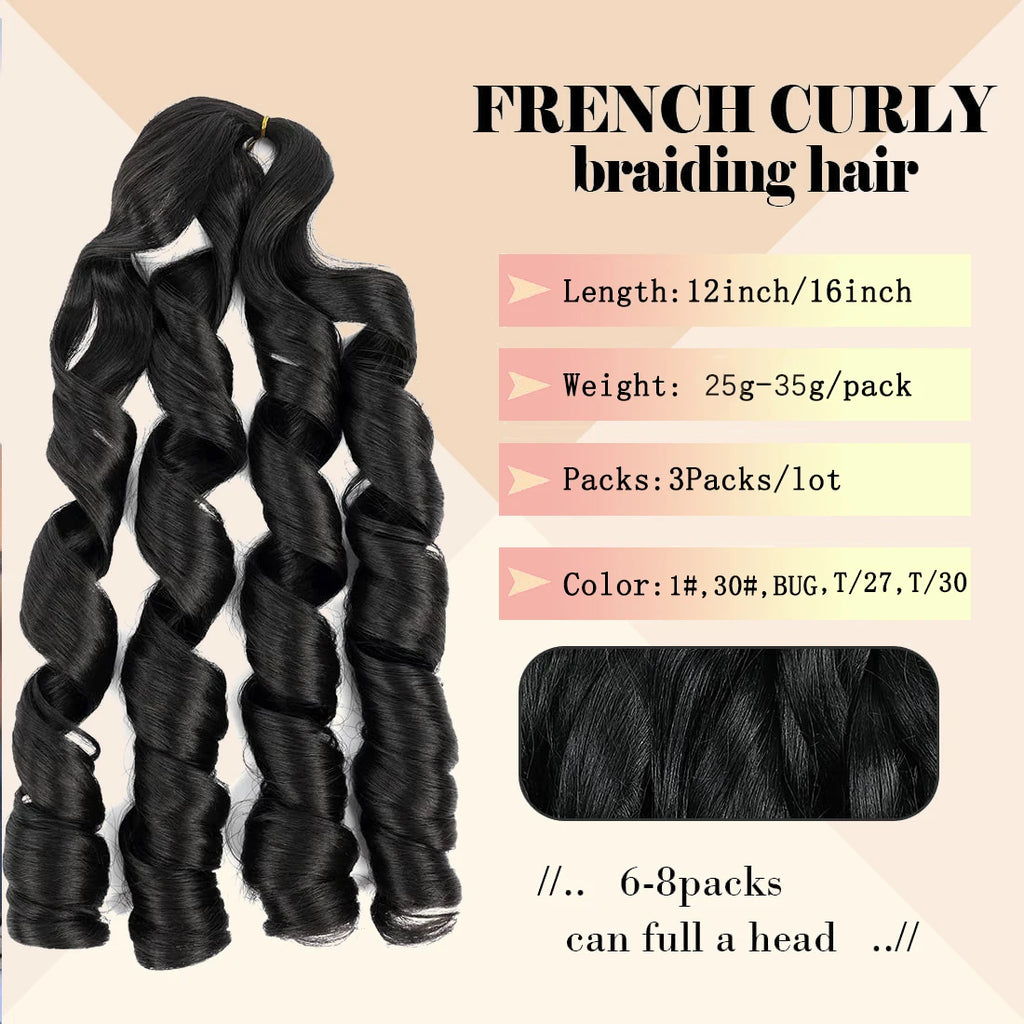 French Curl Braiding Hair 12/16 Inch Loose Wavy Braiding Hair Pre stretched 6 Pack Black Bouncy Braiding Hair French Curls Croch