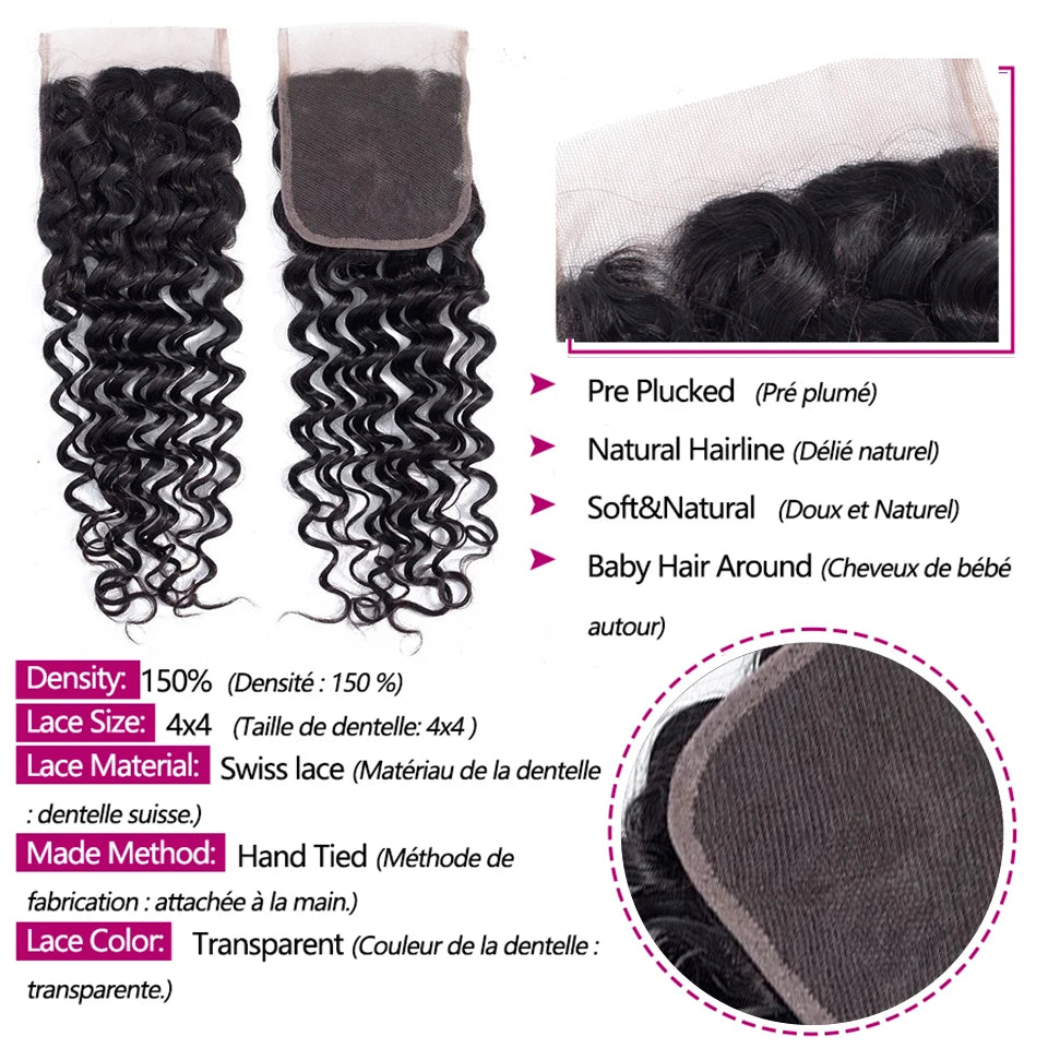 Water Wave Human Hair Bundles with Closure Brazilian Raw Hair Bundles with 5x5/6x6 Closure 34 36 38 40 inch Bundles Human Hair