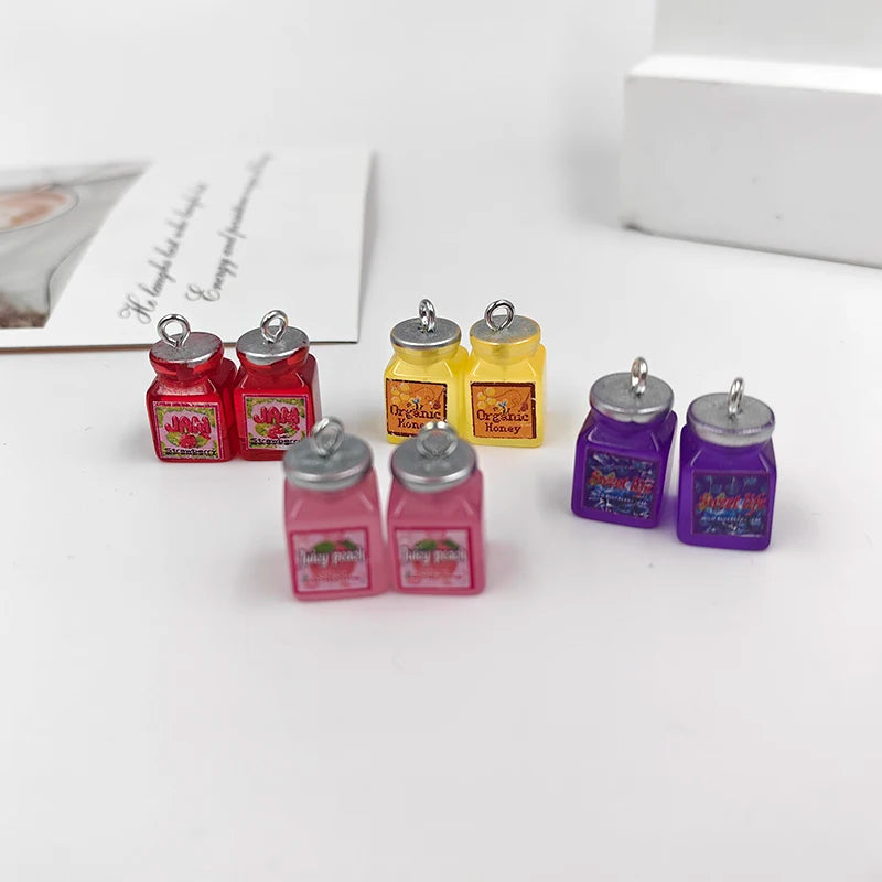 10pcs New Bee Beverage Charms for Jewelry Findings Cute Resin Strawberry Jam Pendant for Keychain Earrings C513
