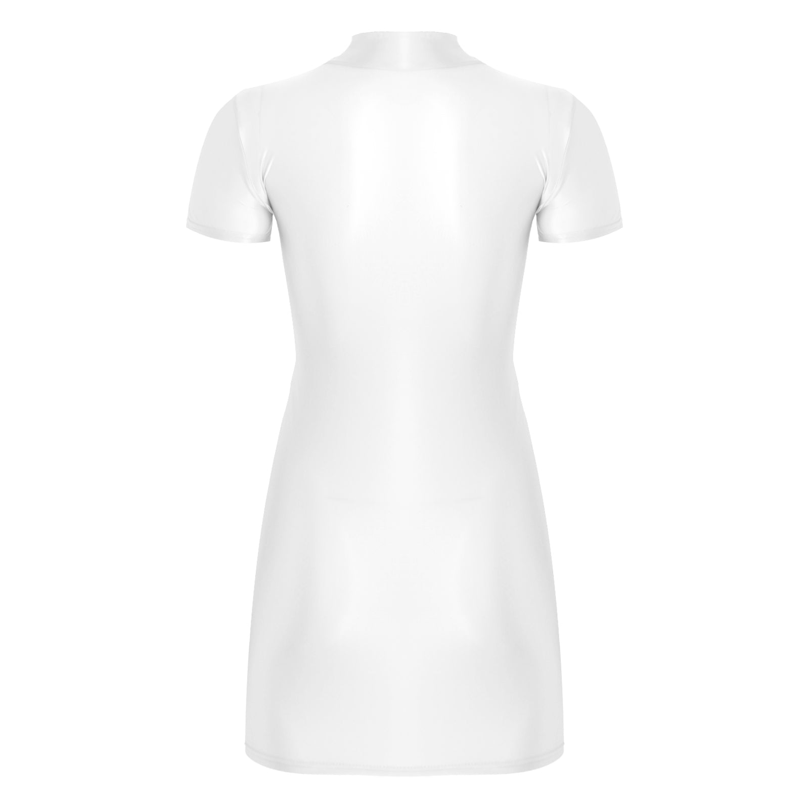 Women Glossy Bodycon Dress Long Sleeve Oil Shiny Smooth Mini Pencil Dress Stretchy Mock Neck Tight  Party Dresses Dance Clubwear