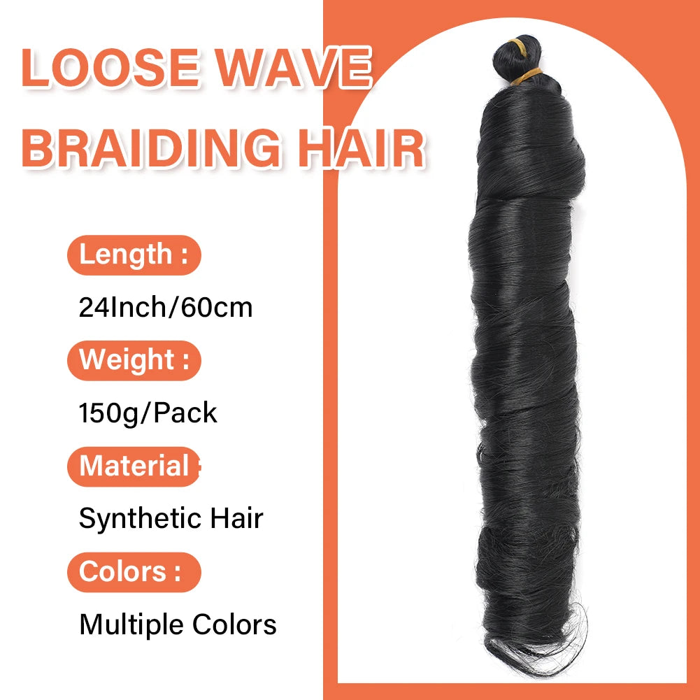 French Curly Braiding Hair 24 Inch Pre Stretched Bouncy Braiding Hair Loose Wavy Synthetic Hair Extensions for Black Women