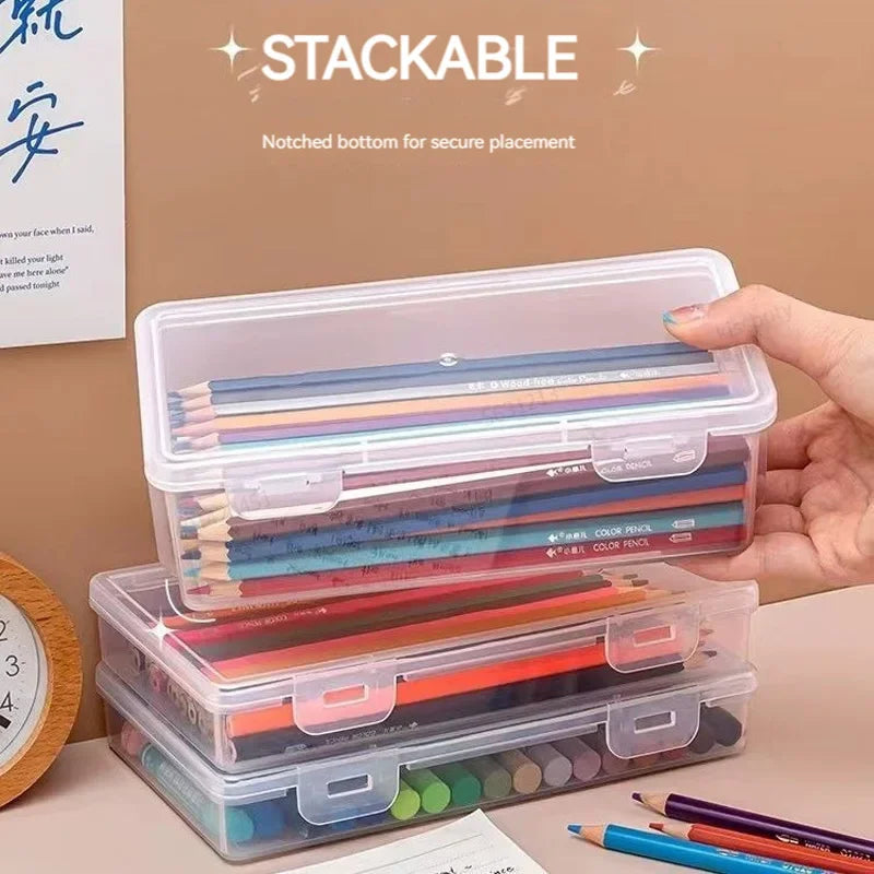 1PC Large Capacity Pencil Case Box PP Material Transparent Pencil Box Stackable Office Supplies Storage Organizer Box