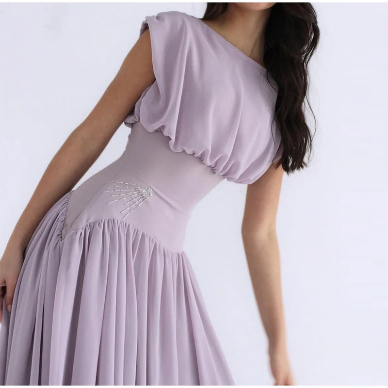 Elegant Satin Pearl Strapless Mini Dress Women Chic Off-shoulder Pleated Slim Female Party Dresses Summer Ribbon Lady Party Robe