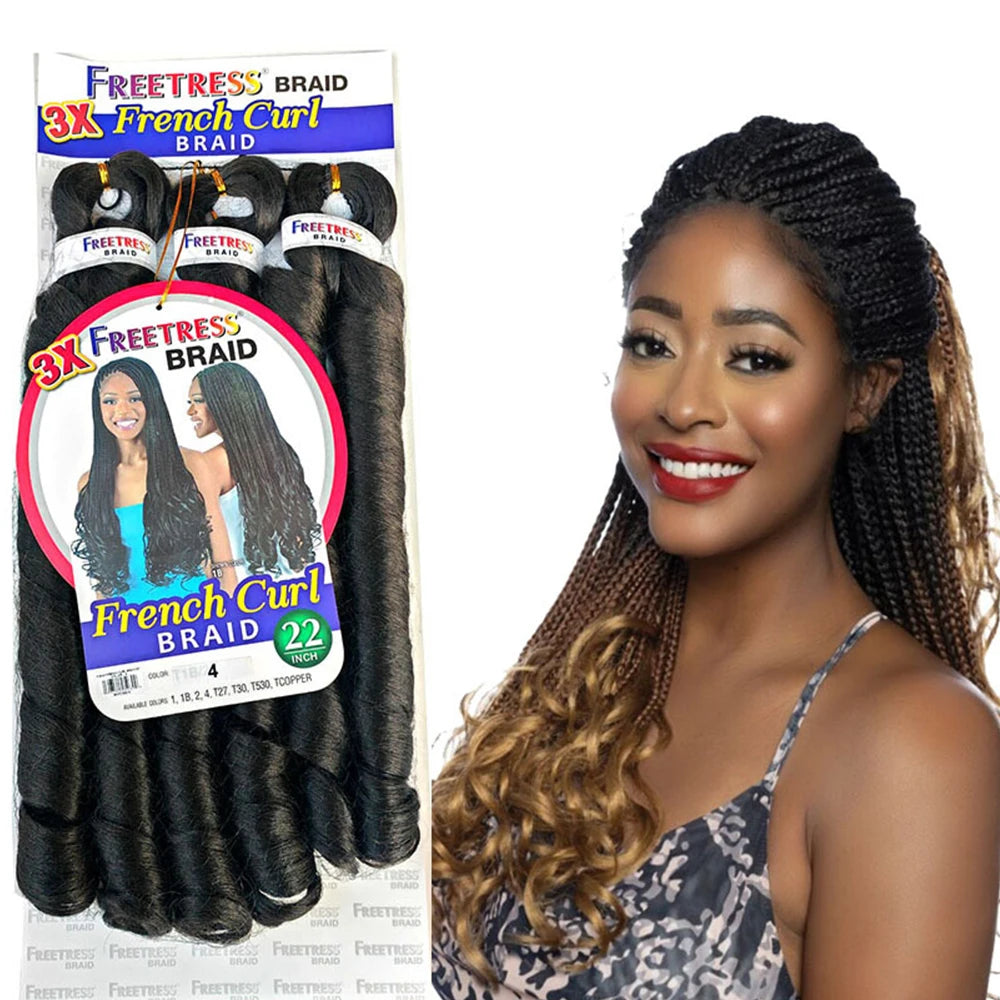 French Curly Braiding Hair Synthetic Wavy Hair Bundles Extensions Loose Weave Bundles 22 Inch 3pcs/Pack French Curly Braid Hairs