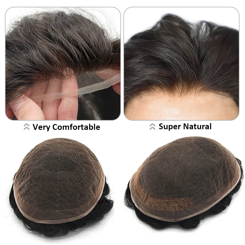 Curly Men Toupee Human Hair Full Lace Indian Human Hair Wig Man Human Hair System Water Curly Human Hair Topper Natural Color