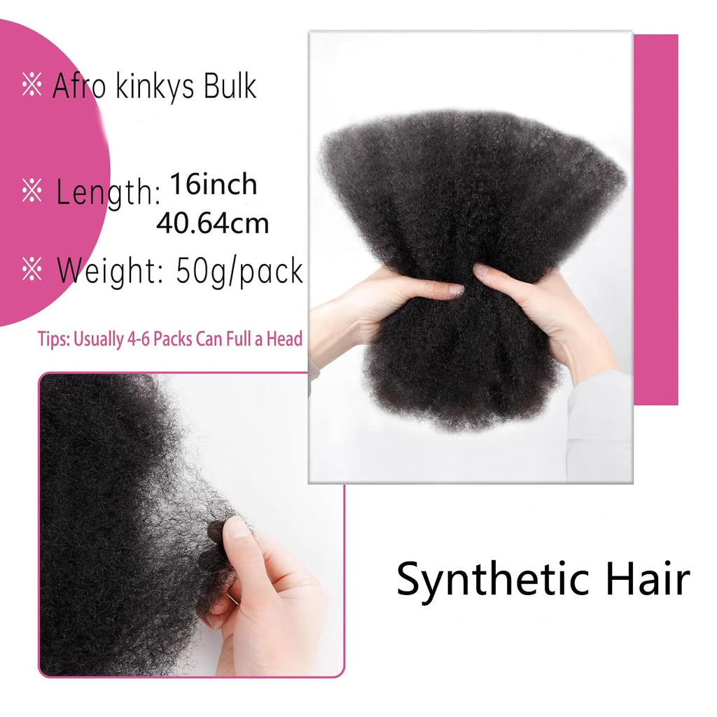 Afro Kinky Curly Human Hair  Kinky Curly Hair for Twist/Permanent Loc Extensions,Braiding, Locs, Natural Look For synthetic hair