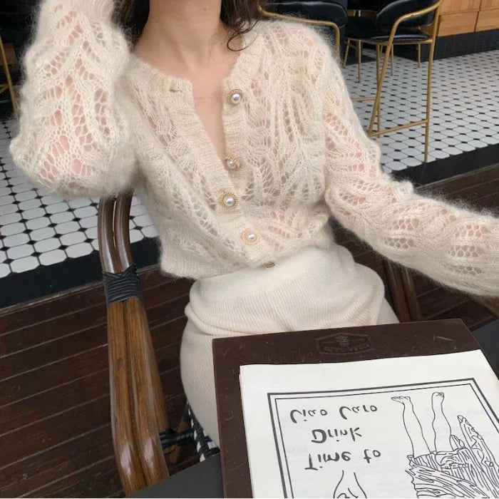 Cardigans Women Knitted Casual Vintage Outerwear Sweaters Autumn Korean Fashion Hollow Out Design Harajuku Gentle Sexy Female