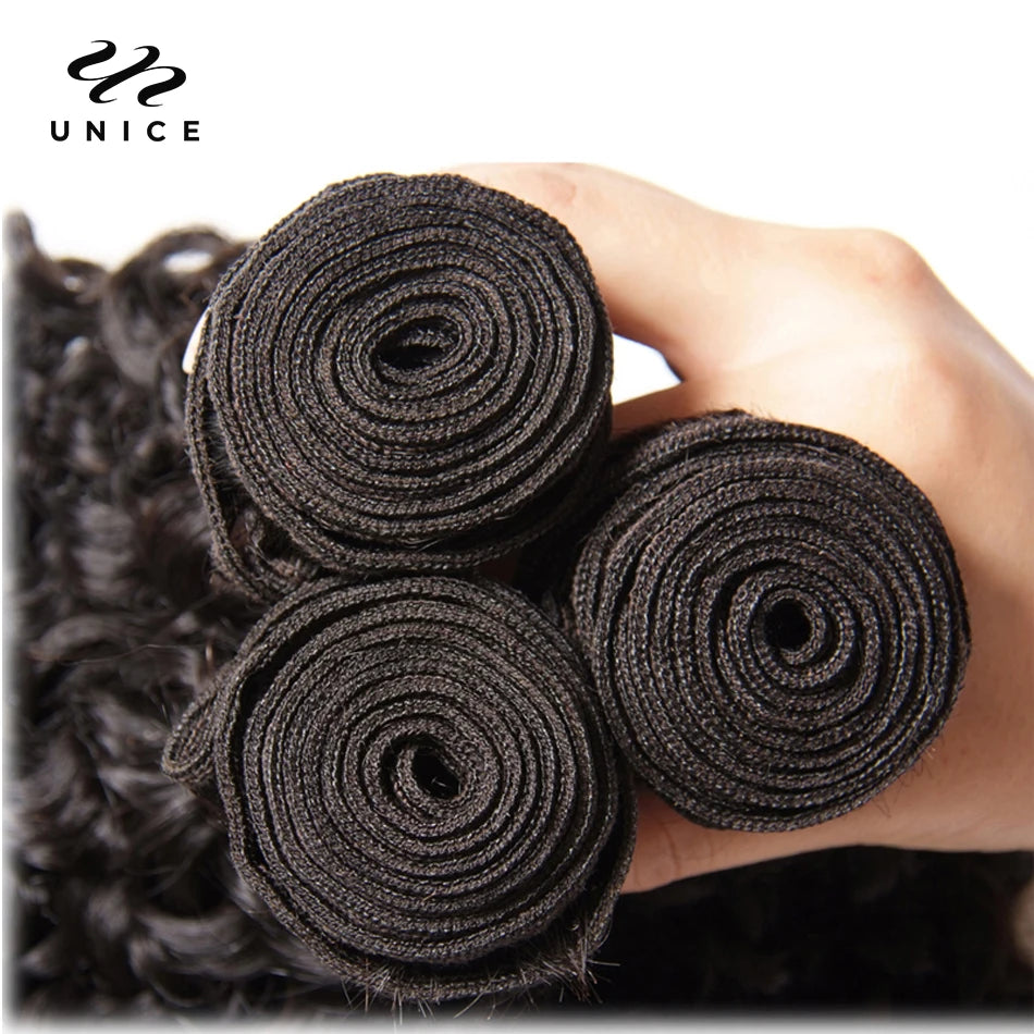 UNice Hair Virgin Human Hair Bundles Burmese Curly Hair 3 Bundles 100% Human Hair Extension Natural Color Hair Weaves 8-26Inch