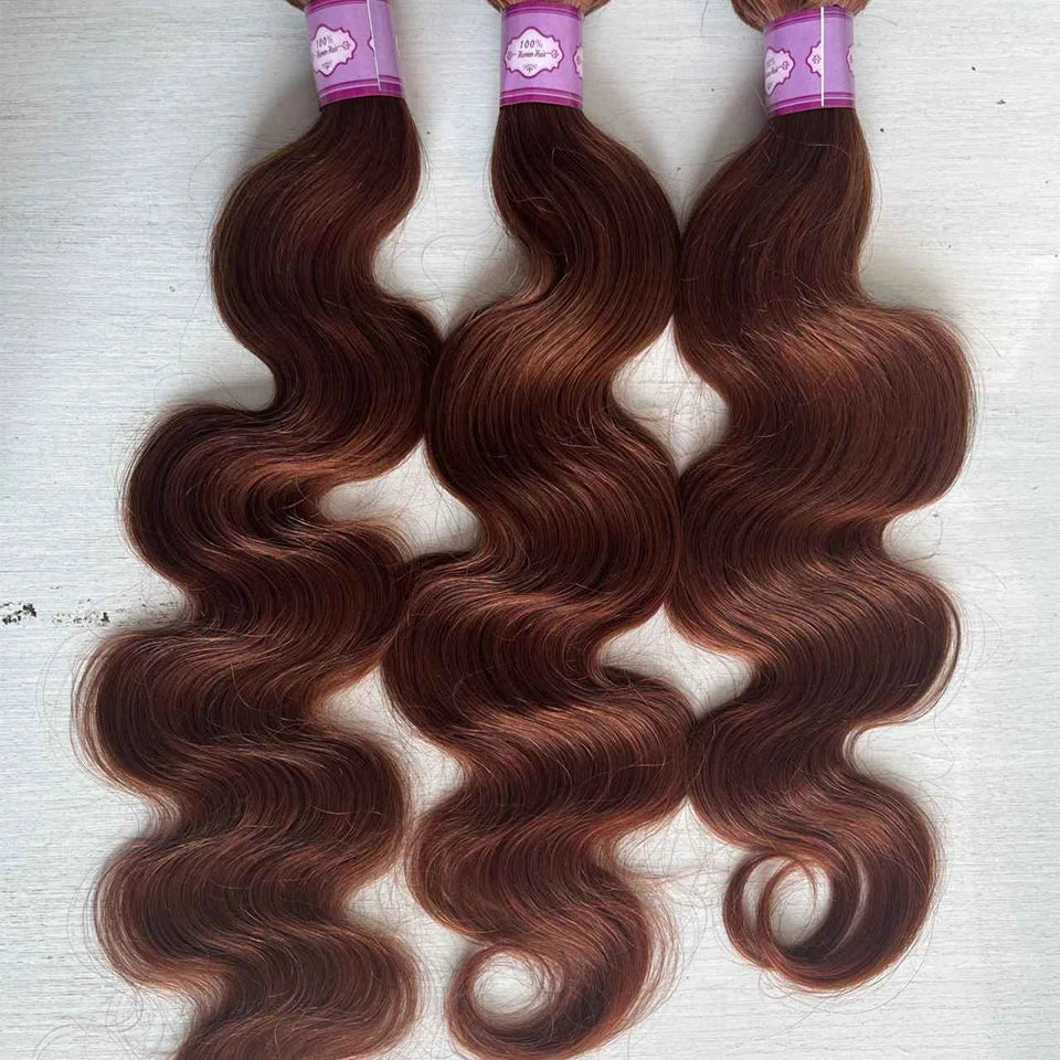 Color #33 Copper Brown Body Wave Bundles Brazilian Unprocessed Virgin Human Hair Weave Extension Body Wave Reddish Brown Bundles