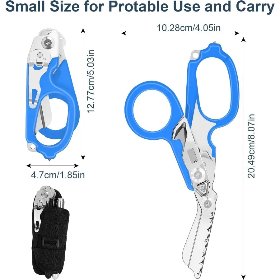6 In1 Multifunction Emergency Response Shears Stainless Steel Foldable Trauma Shears with Strap Cutter and Glass Breaker for Fi