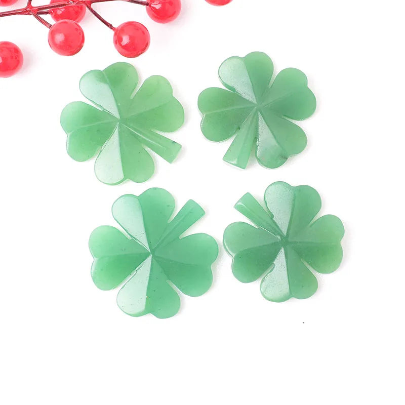 1PC Natural Stone Aventurine Four Leaf Clover Carving Figurines Ornaments Reiki Gemstone Crafts Home Tabletop Decoration Gift
