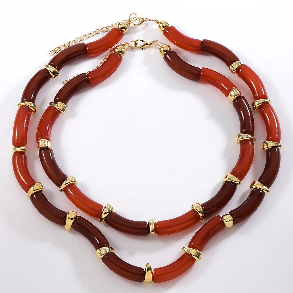 Two Pack of Necklaces Vintage Elegant Resin Metal Necklaces For Women Girl Statement Textured Banquet Accessories Party Gift