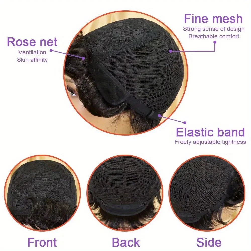 Pixie Cut Curly Human Hair Wig for Women Short Culry Layered Pixie Cut Wig with Bangs Chic  Full Machine Made