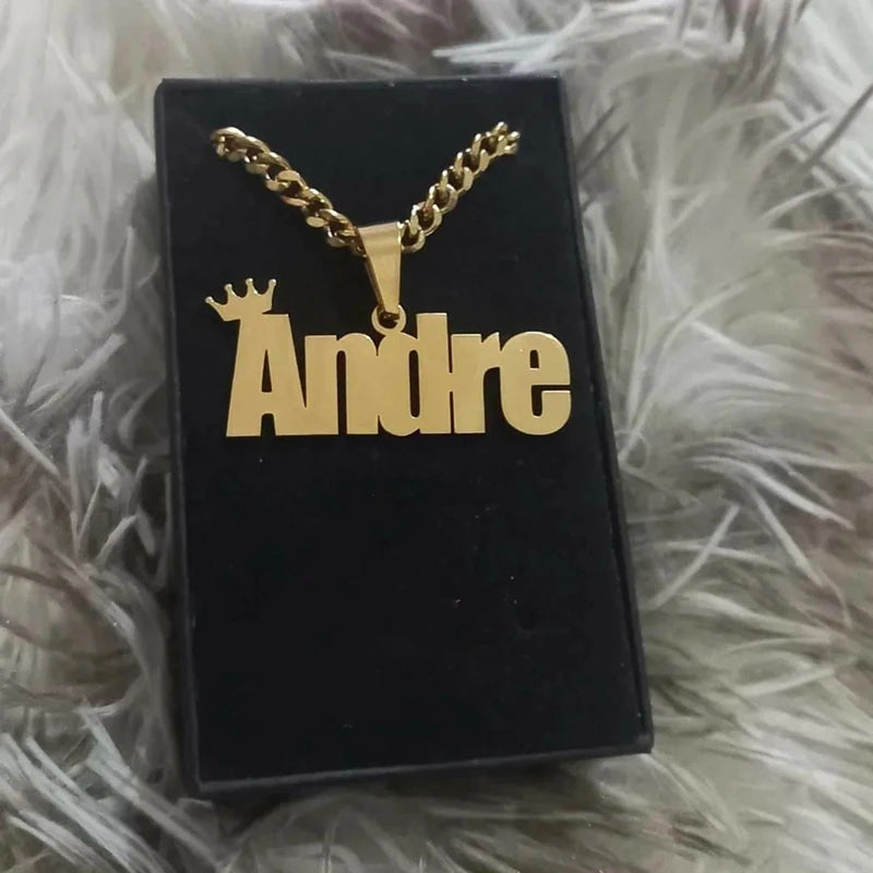 Custom Bold Name Cuban Chain Necklace Women Men Jewelry Stainless Steel Gold Color Nameplate Crown Pendant Necklace Friend Gifts