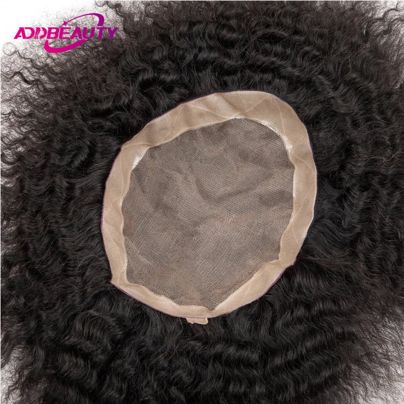 Water Wave Men Toupee Human Hair Fine Mono NPU Indian Human Hair Wigs Afro Human Hair System Curly Hair Toppers Natural Color