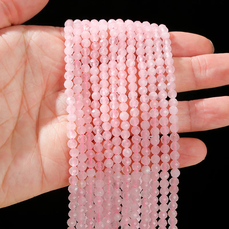 4mm Natural Stone Faceted Pink Quartz Bead Loose Spacer Charm Crystal Bead For Jewelry Making Diy Necklace Bracelet Accesory