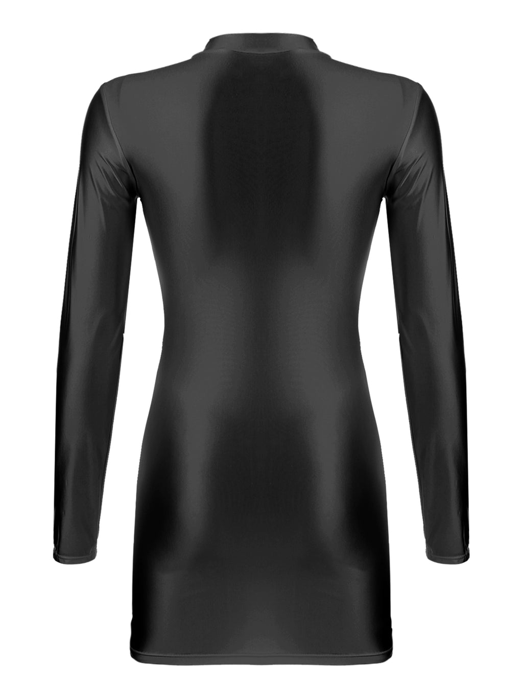 Women Glossy Bodycon Dress Long Sleeve Oil Shiny Smooth Mini Pencil Dress Stretchy Mock Neck Tight  Party Dresses Dance Clubwear