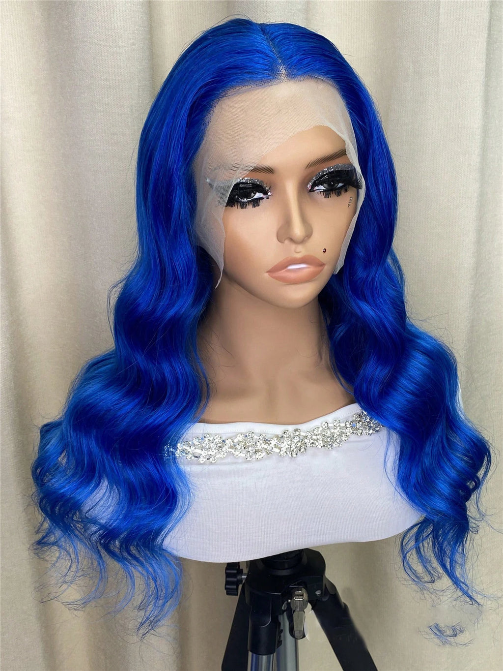 Body Wave Blue Colored13x4 Human Hair Wigs  long Body Wave Wig For Women Pre Plucked Hair