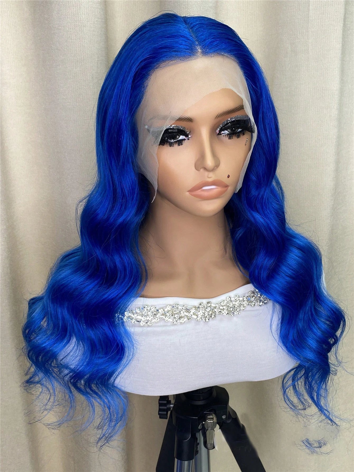 Body Wave Blue Colored13x4 Human Hair Wigs  long Body Wave Wig For Women Pre Plucked Hair