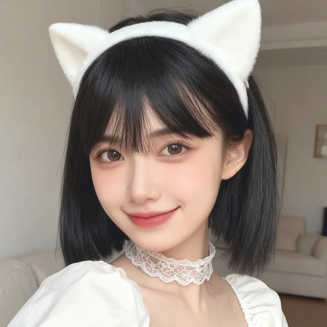 Black short hair with straight bangs, synthetic wig, costume party, cosplay, role-playing, daily wig, full head coverings