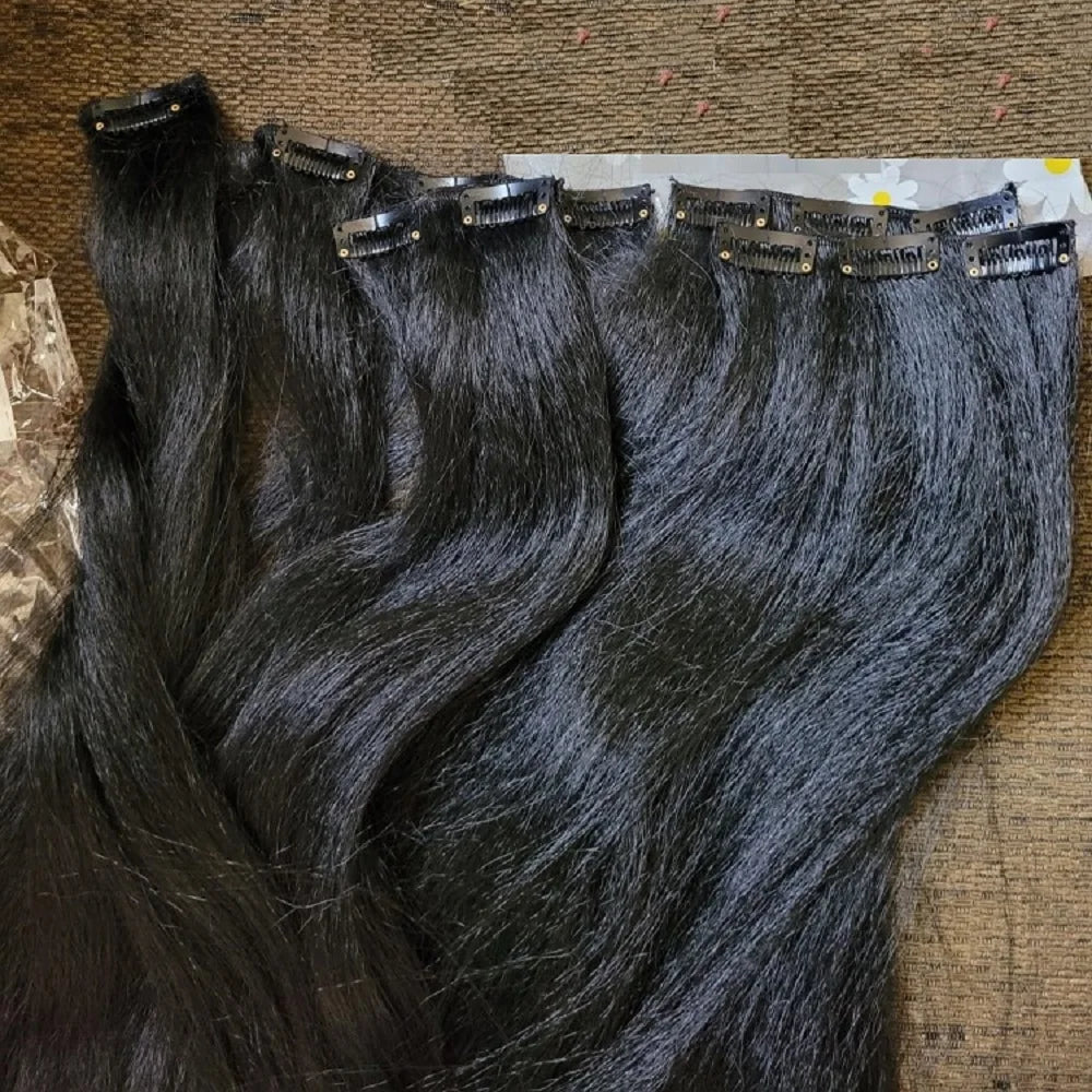 Kinky Straight Clip ins Hair 100g Clip in Hair Extensions Real Human Hair Yaki Straight Clip in for Black Women