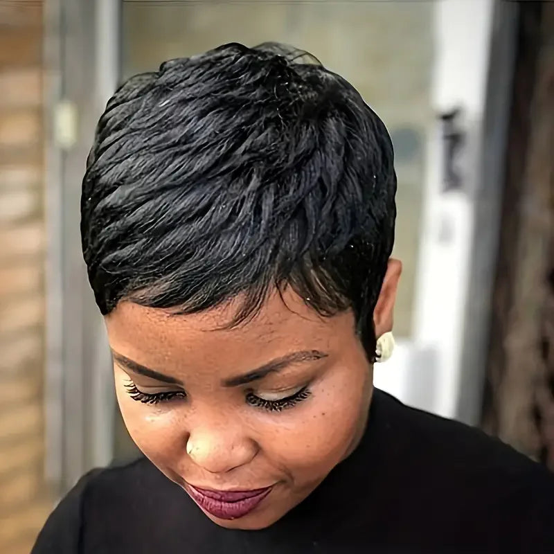 Pixie Cut Wig Human Hair For Women Curly Short Wigs For Women No Glueless Wig With Bang Wavy Wig Full Machine Made None Lace Wig