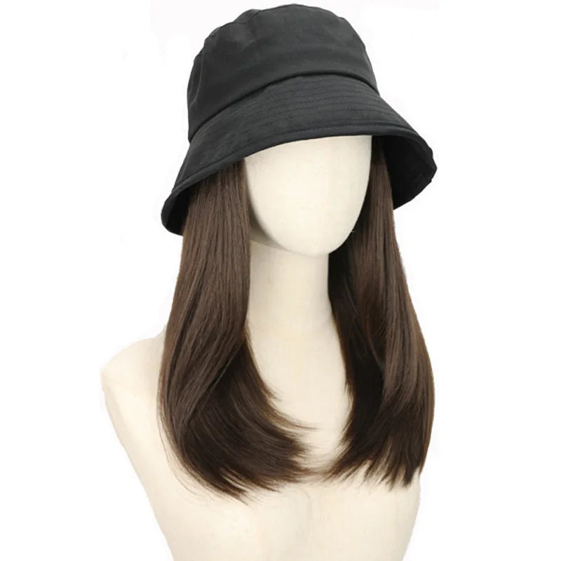 Hat Wig One-Piece Female Natural Fashion Sun-Proof Sun-Proof Bucket Hat Straight Hair Synthetic Wig Full-Head  wigs for women