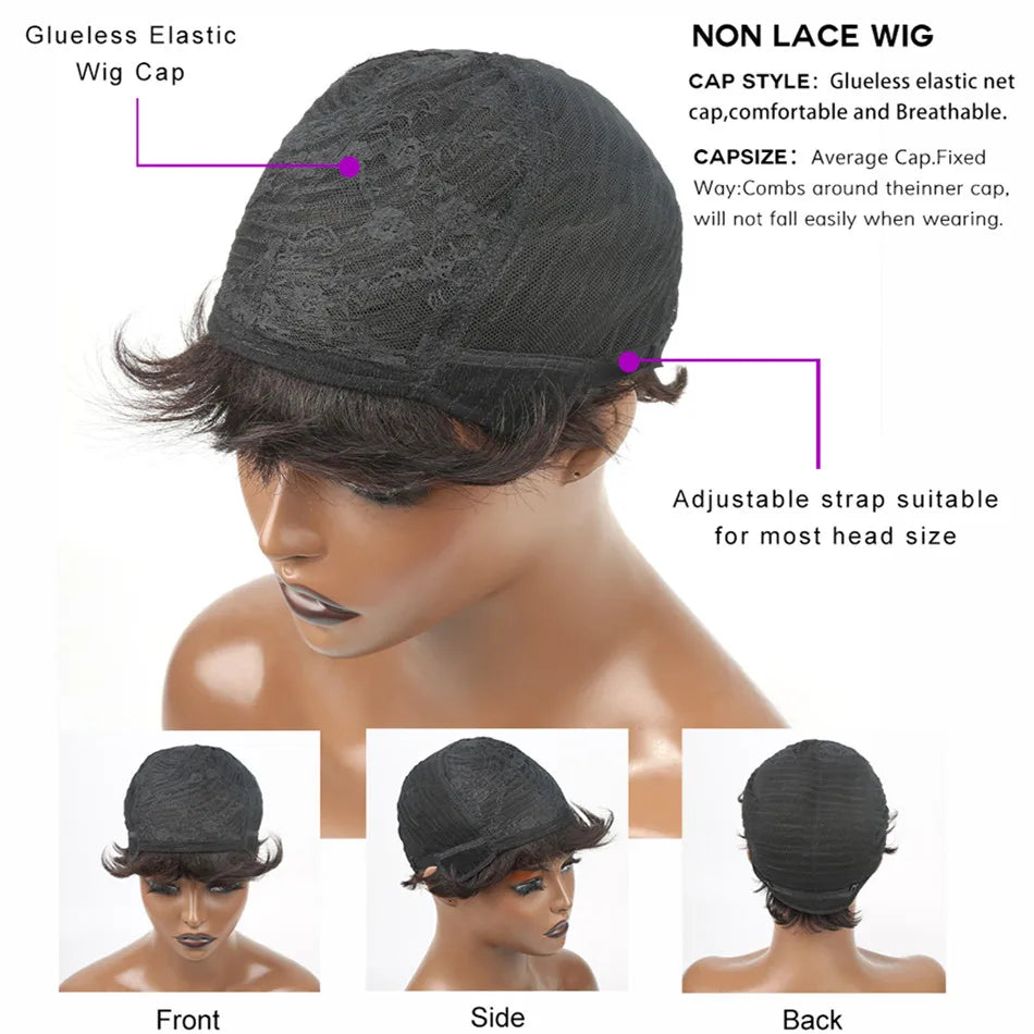 Pixie Cut Wig Human Hair For Women Curly Short Wigs For Women No Glueless Wig With Bang Wavy Wig Full Machine Made None Lace Wig