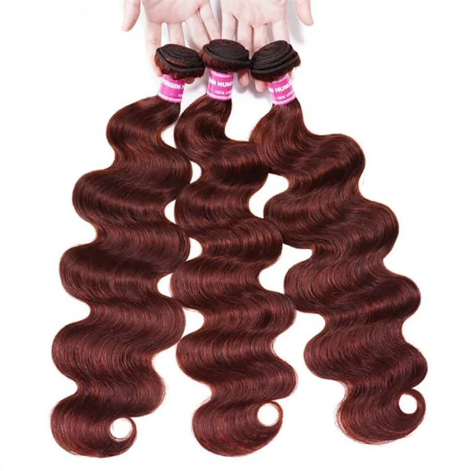 Color #33 Copper Brown Body Wave Bundles Brazilian Unprocessed Virgin Human Hair Weave Extension Body Wave Reddish Brown Bundles