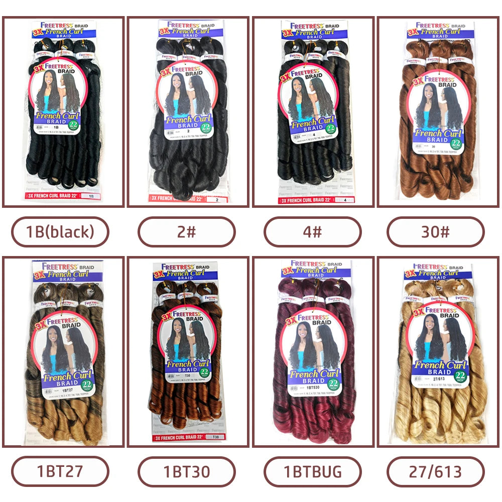French Curly Braiding Hair Synthetic Wavy Hair Bundles Extensions Loose Weave Bundles 22 Inch 3pcs/Pack French Curly Braid Hairs