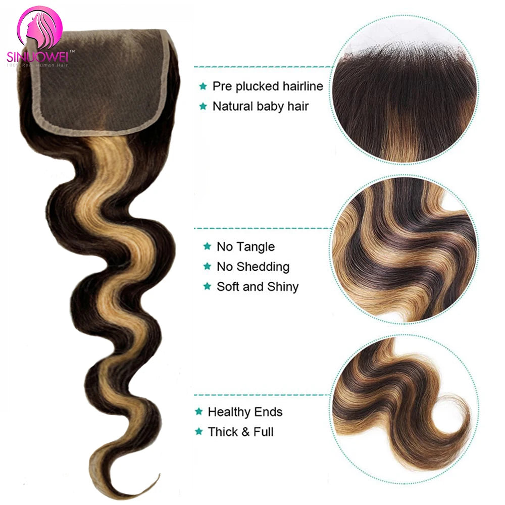 13×4 Brazilian Body Wave Human Hair Honey Blonde Body Wave Bundles With Closure Colored Highlight Weave Bundles