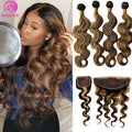 13×4 Brazilian Body Wave Human Hair Honey Blonde Body Wave Bundles With Closure Colored Highlight Weave Bundles