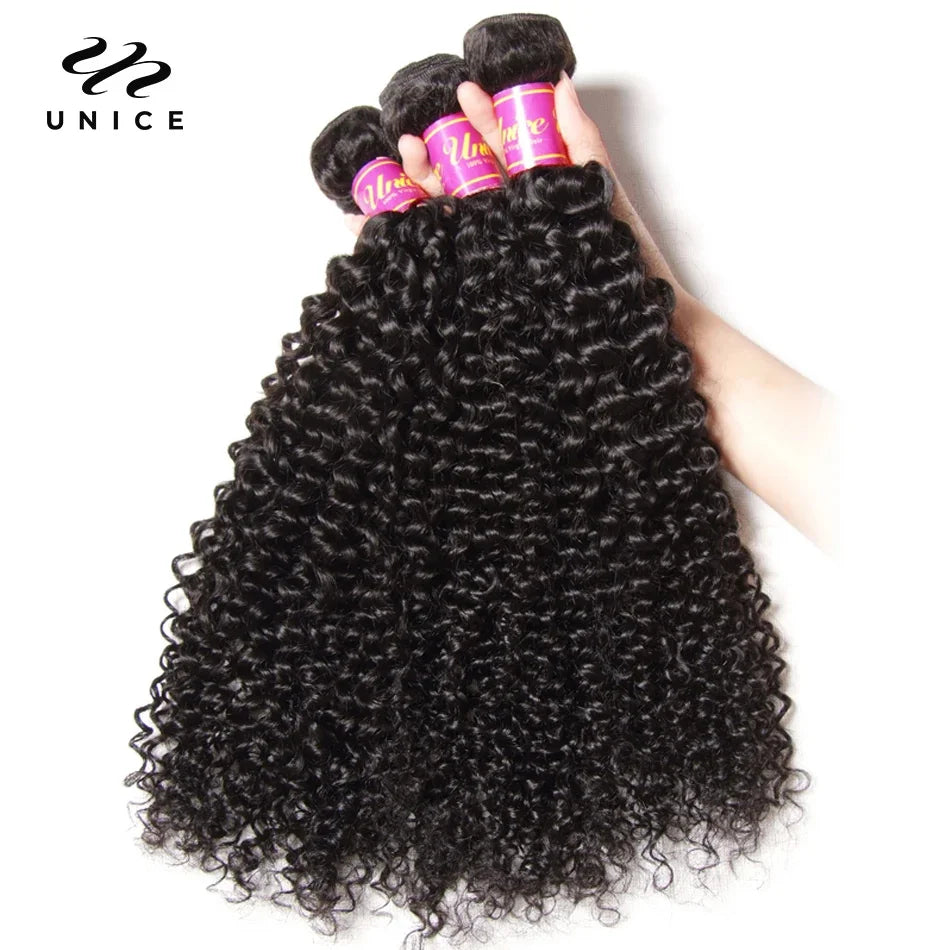UNice Hair Virgin Human Hair Bundles Burmese Curly Hair 3 Bundles 100% Human Hair Extension Natural Color Hair Weaves 8-26Inch