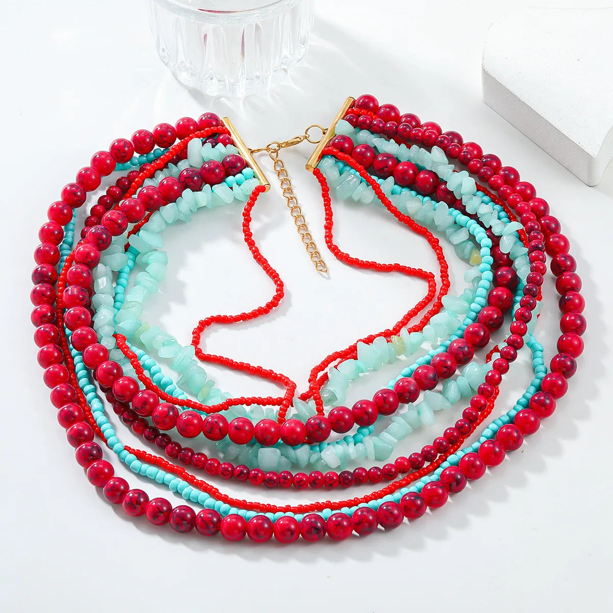 ZAA Trendy Women Jewlery Luxury Vintage Ethnic Multilayer Red Beads Choker Necklace High Quality Personality Holiday Accessories